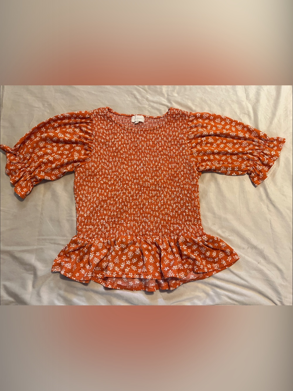 MELLODAY Orange Floral Smocked Peplum Top